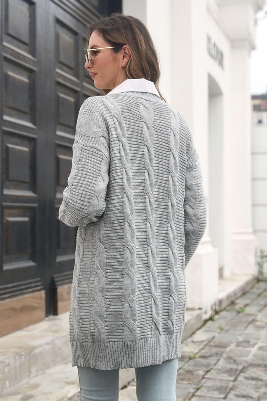 Open Front Cable-Knit Cardigan - Trendsi