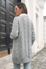 Open Front Cable-Knit Cardigan - Trendsi