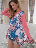 Full Size Floral Buttoned Notched Neck Top - Trendsi