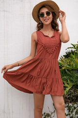 Tassel Tie Lace Trim Sleeveless Dress - Trendsi - Flyclothing LLC