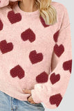 Heart Round Neck Dropped Shoulder Sweater - Trendsi