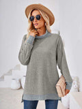 Contrast Mock Neck Long Sleeve T-Shirt - Trendsi - Flyclothing LLC