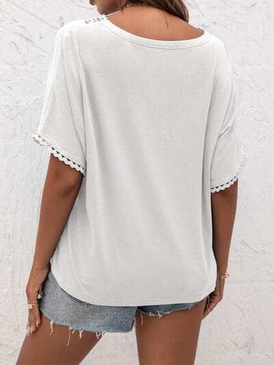 Lace Detail V-Neck T-Shirt - Trendsi - Flyclothing LLC