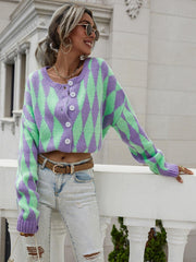 Argyle Button Front Drop Shoulder Cardigan - Trendsi