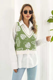 Printed Plunge Neck Sweater Vest - Trendsi - Flyclothing LLC