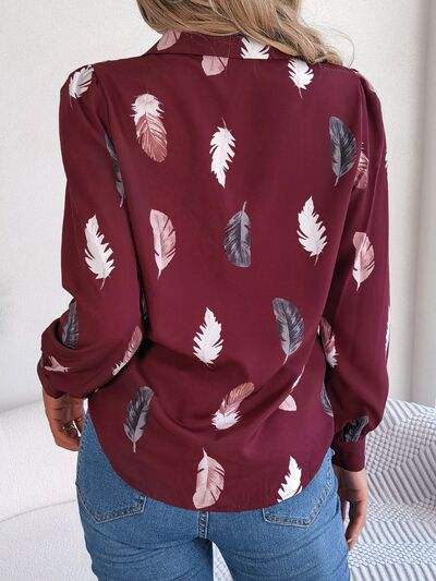 Button Up Printed Collared Neck Shirt - Trendsi - Flyclothing LLC