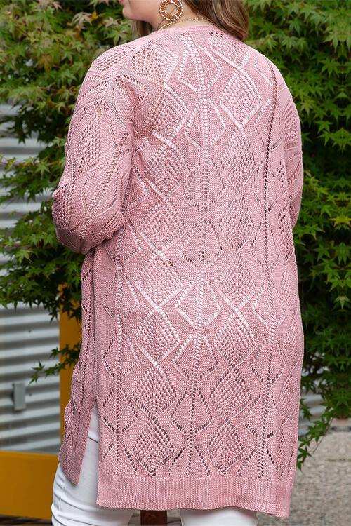 Plus Size Openwork V-Neck Long Sleeve Buttoned Cardigan - Trendsi - Flyclothing LLC
