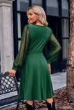 Surplice Neck Swiss Dot Long Sleeve Dress - Trendsi - Flyclothing LLC