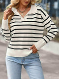 Striped Collared Neck Knit Top - Trendsi - Flyclothing LLC