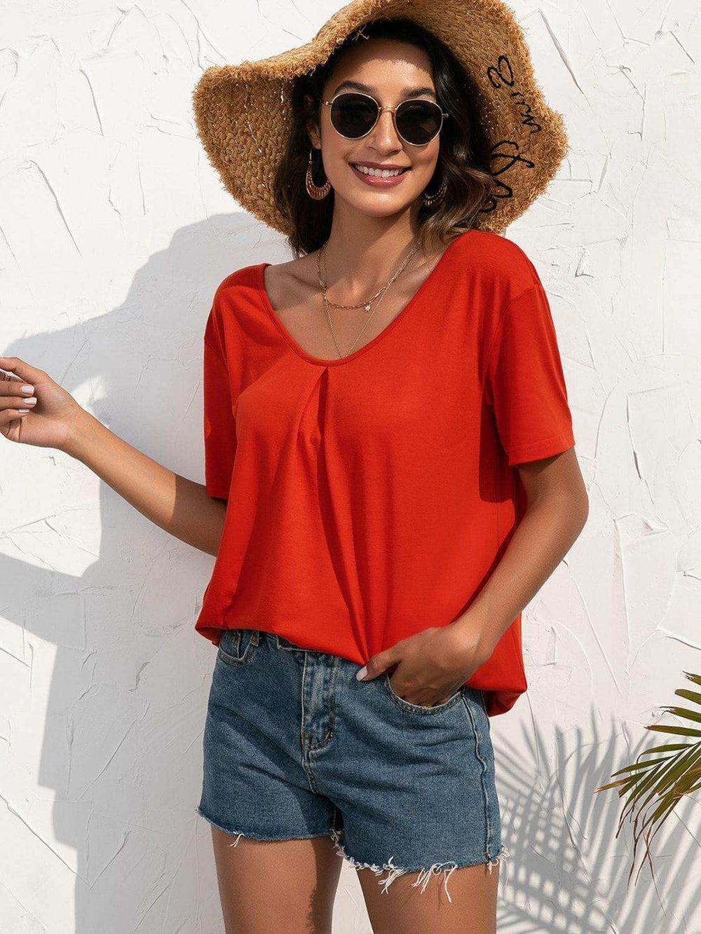 Lace Trim Short Sleeve Top - Trendsi - Flyclothing LLC