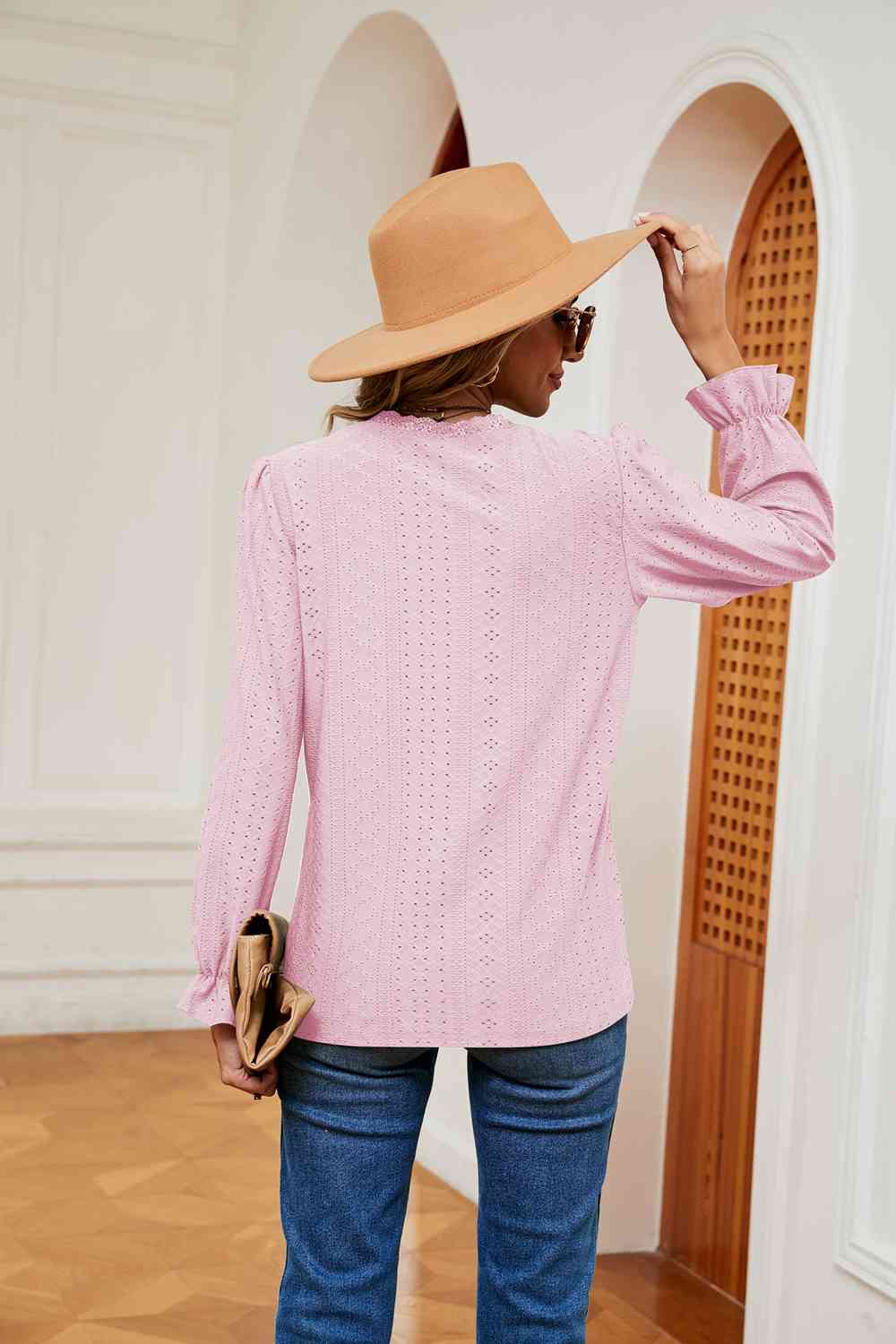 V-Neck Flounce Sleeve Blouse - Trendsi - Flyclothing LLC