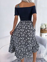 Printed Off-Shoulder Ruffle Hem Dress - Trendsi - Flyclothing LLC