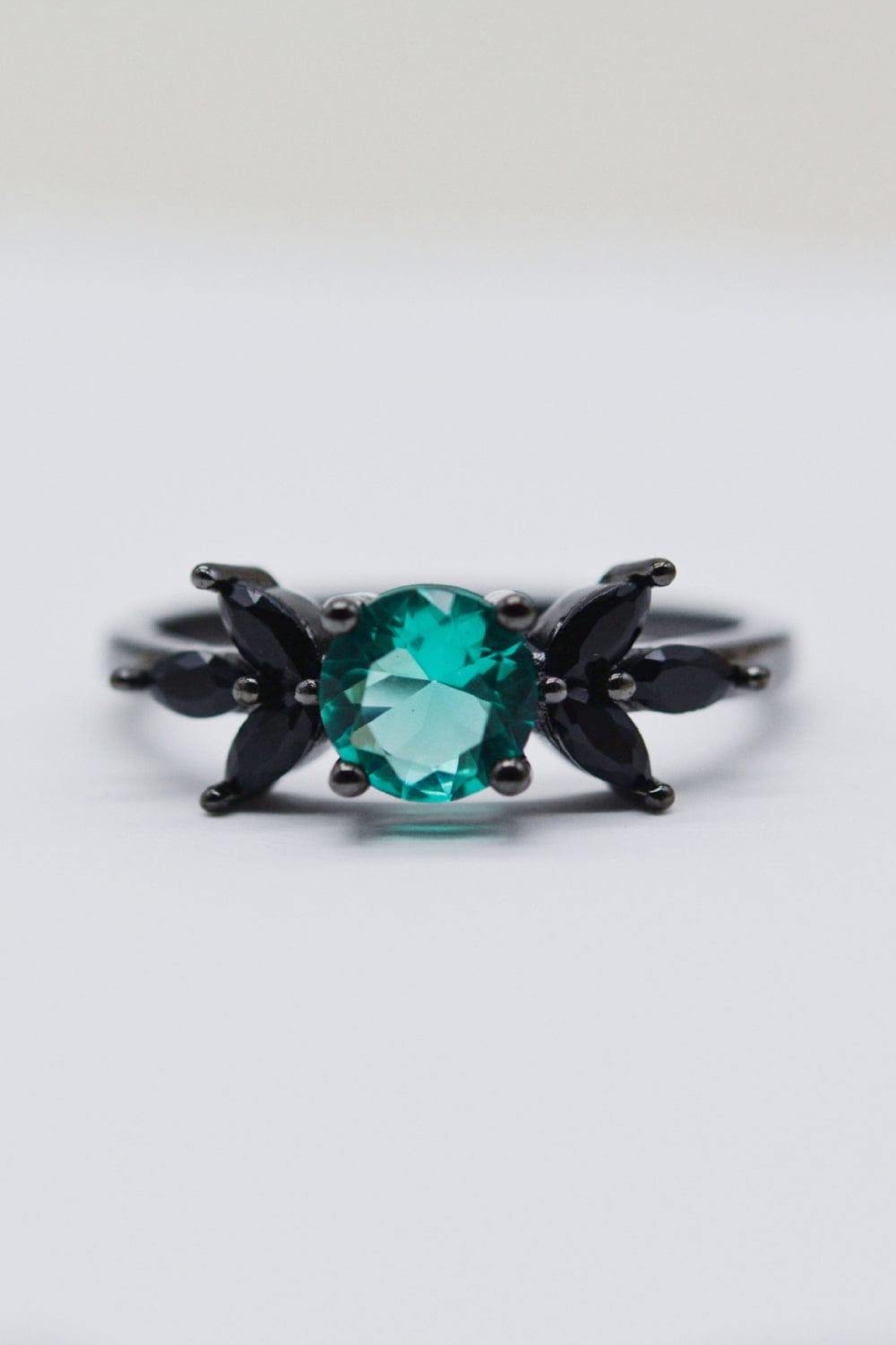Paraiba Tourmaline and Zircon Leaf Ring - Trendsi