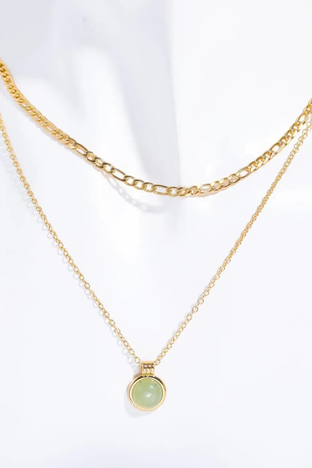 Copper 14K Gold Pleated Round Shape Aventurine Pendant Necklace - Trendsi - Flyclothing LLC