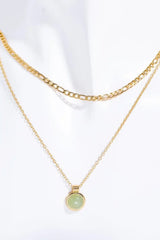 Copper 14K Gold Pleated Round Shape Aventurine Pendant Necklace - Trendsi - Flyclothing LLC