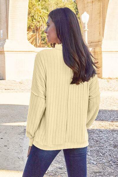 Basic Bae Full Size Ribbed Exposed Seam Mock Neck Knit Top - Trendsi - Flyclothing LLC