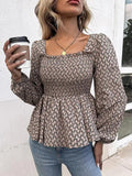 Printed Square Neck Long Sleeve Blouse - Trendsi