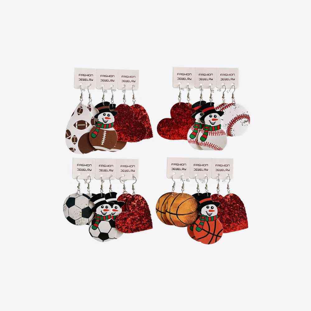 Snowman, Ball, and Heart Earrings Set - Trendsi