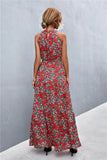 Printed Sleeveless Tie Waist Maxi Dress - Trendsi