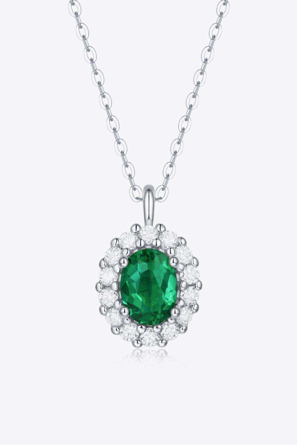 1.5 Carat Lab-Grown Emerald 925 Sterling Silver Necklace - Trendsi - Flyclothing LLC