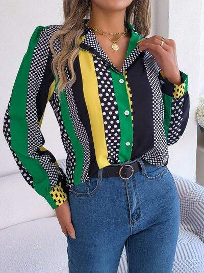 Polka Dot Contrast Long Sleeve Shirt - Trendsi - Flyclothing LLC