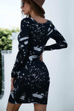 Printed Boat Neck Long Sleeve Dress - Trendsi - Flyclothing LLC
