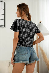 Decorative Button V-Neck Tied Blouse - Trendsi - Flyclothing LLC