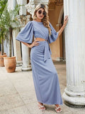 Cutout Slit Round Neck Half Sleeve Dress - Trendsi