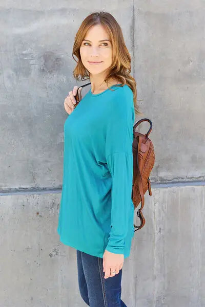 Basic Bae Full Size Round Neck Dropped Shoulder T-Shirt - Trendsi - Flyclothing LLC