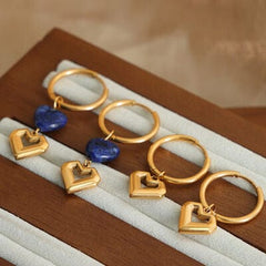 Heart Shape Lapis Lazuli Dangle Earrings - Trendsi