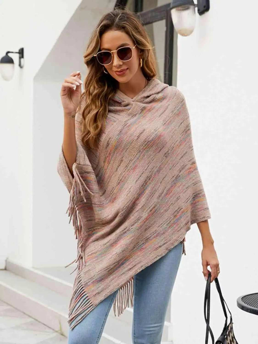 Fringe Hem Hooded Poncho - Trendsi - Flyclothing LLC