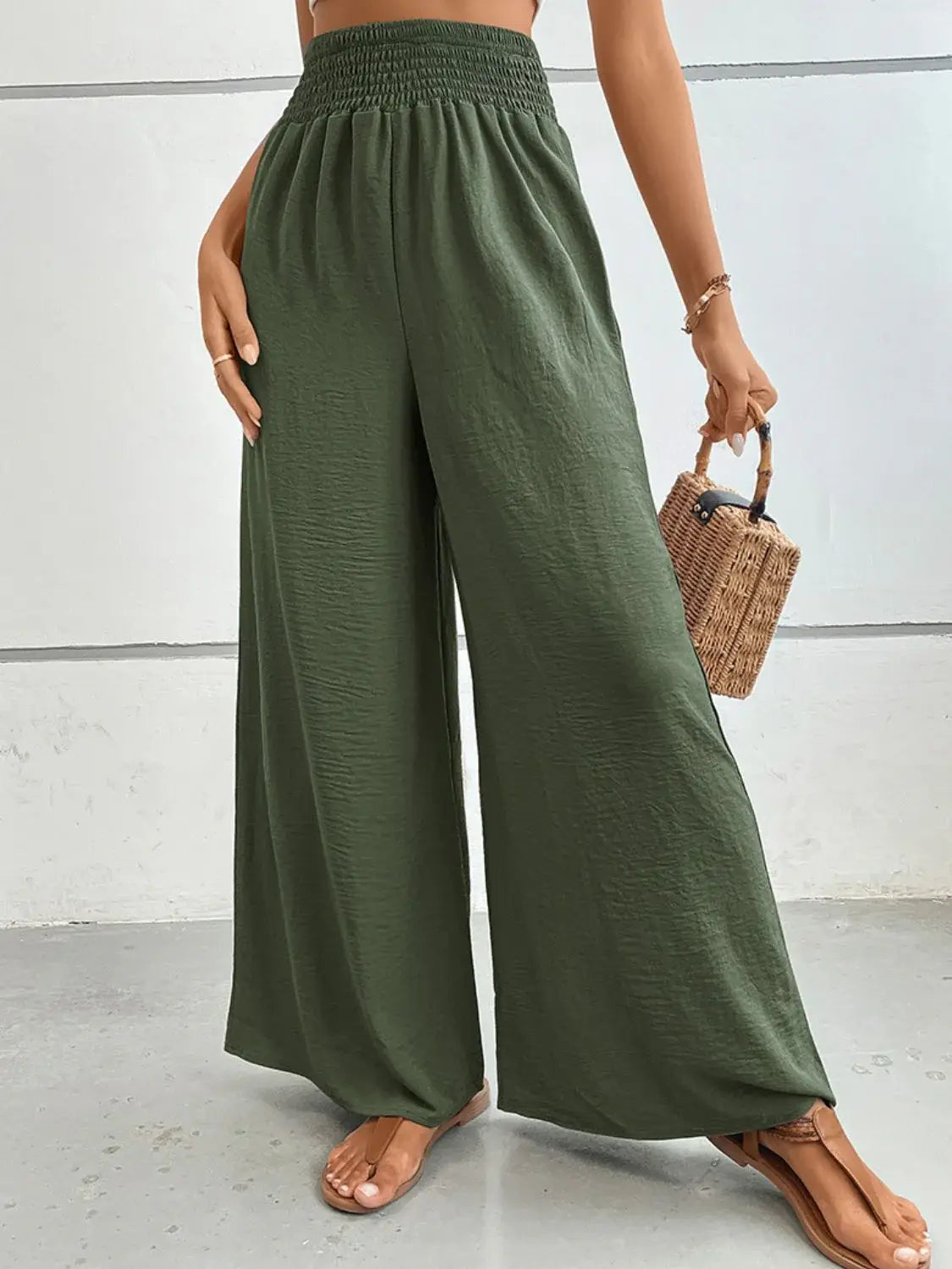 Wide Waistband Relax Fit Long Pants - Trendsi - Flyclothing LLC