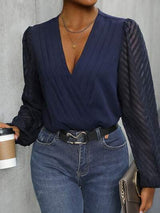 Ruched Surplice Long Sleeve Bodysuit - Trendsi - Flyclothing LLC