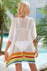 Rainbow Stripe Openwork Slit Cover-Up - Trendsi - Flyclothing LLC