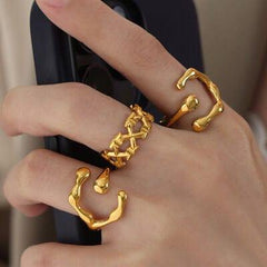 18K Gold-Plated Irregular Open Ring - Trendsi