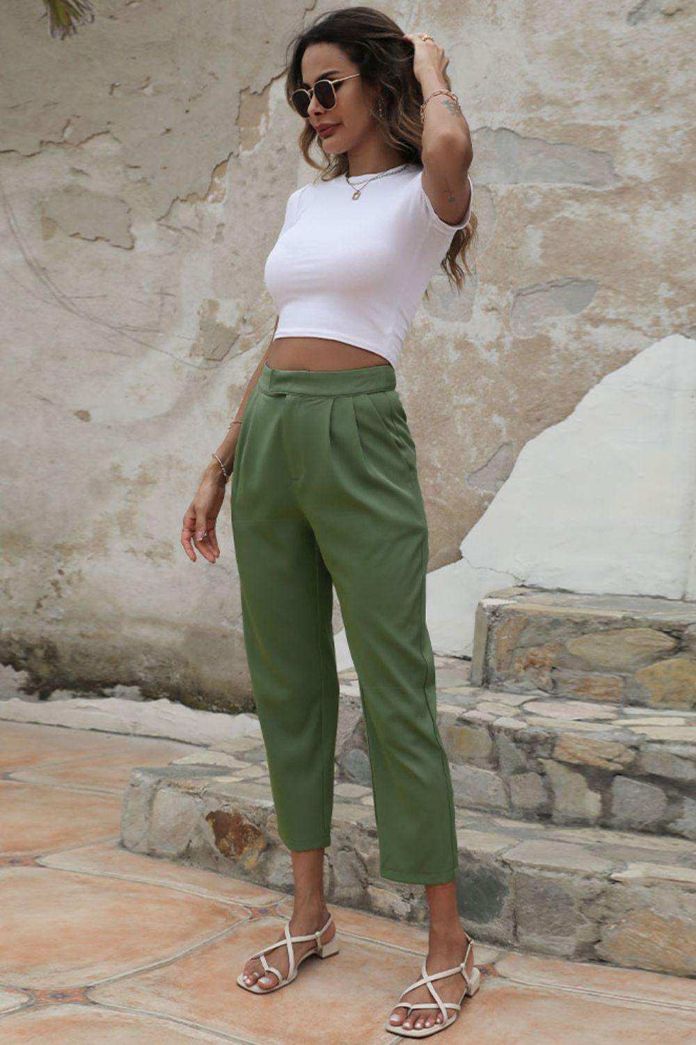 Straight Leg Cropped Pants with Pockets - Trendsi - Flyclothing LLC