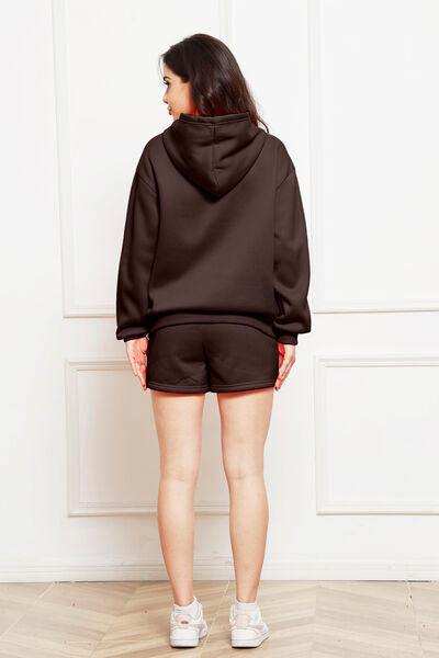 Drop Shoulder Long Sleeve Hoodie and Shorts Set - Trendsi - Flyclothing LLC