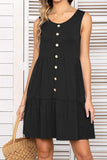 Decorative Button Scoop Neck Sleeveless Tiered Dress - Trendsi - Flyclothing LLC