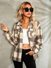 Plaid Button Down Collared Jacket - Trendsi