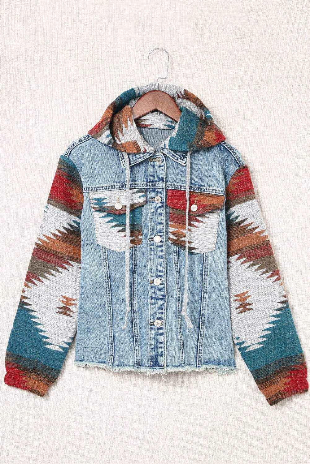 Drawstring Hooded Pocketed Denim Jacket - Trendsi - Flyclothing LLC