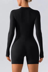 Half Zip Long Sleeve Active Romper - Trendsi - Flyclothing LLC