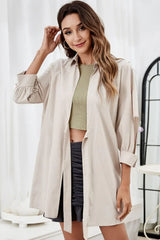 Tie Front Collared Neck Cutout Shacket - Trendsi - Flyclothing LLC