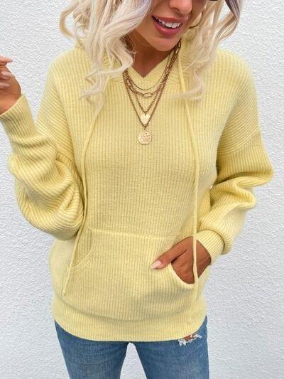 Drawstring Dropped Shoulder Hooded Sweater - Trendsi