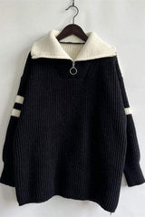 Quarter Zip Striped Dropped Shoulder Sweater - Trendsi - Flyclothing LLC