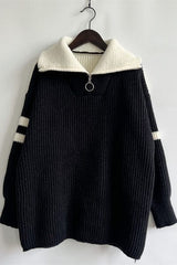 Quarter Zip Striped Dropped Shoulder Sweater - Trendsi
