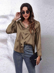 Collared Neck Buttoned Long Sleeve Shirt - Trendsi