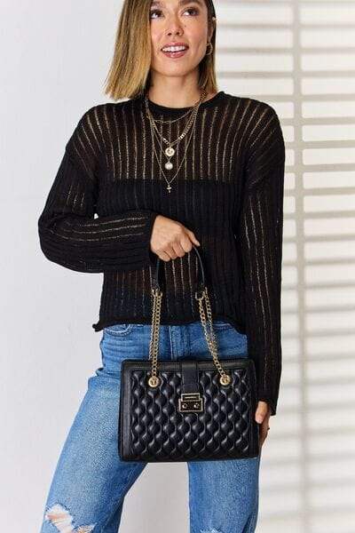 David Jones Quilted PU Leather Handbag - Trendsi - Flyclothing LLC