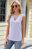 Eyelet Crisscross V-Neck Tank - Trendsi
