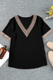 Plus Size V-Neck Short Sleeve Blouse - Trendsi - Flyclothing LLC
