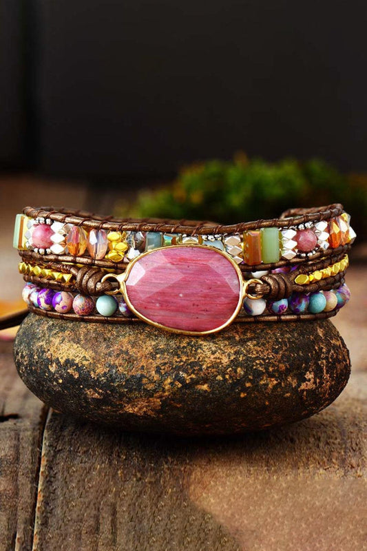 Handmade Crystal Beaded Natural Stone Bracelet - Trendsi
